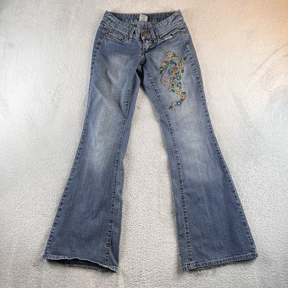 Vtg Spacegirlz Flare Jeans Women's 1  26x31 Low Rise Embroidered 90s Grunge